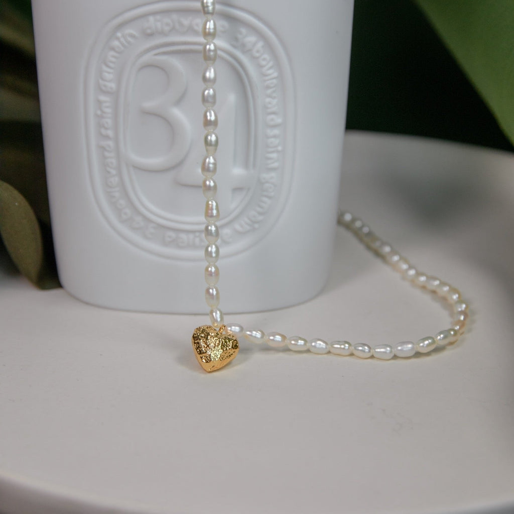 Golden Heart Pearl Necklace