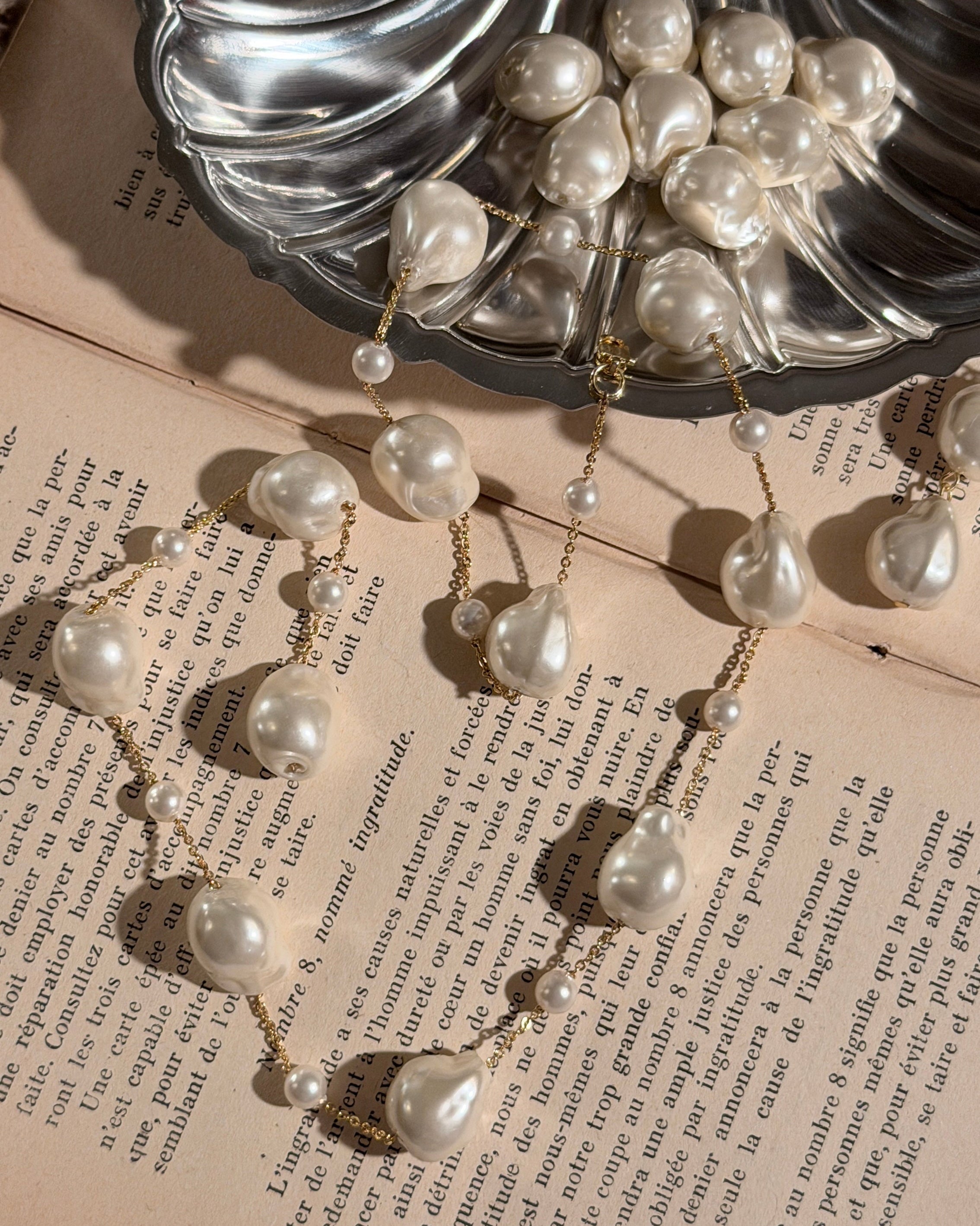 Faux Baroque Pearl Long Necklace