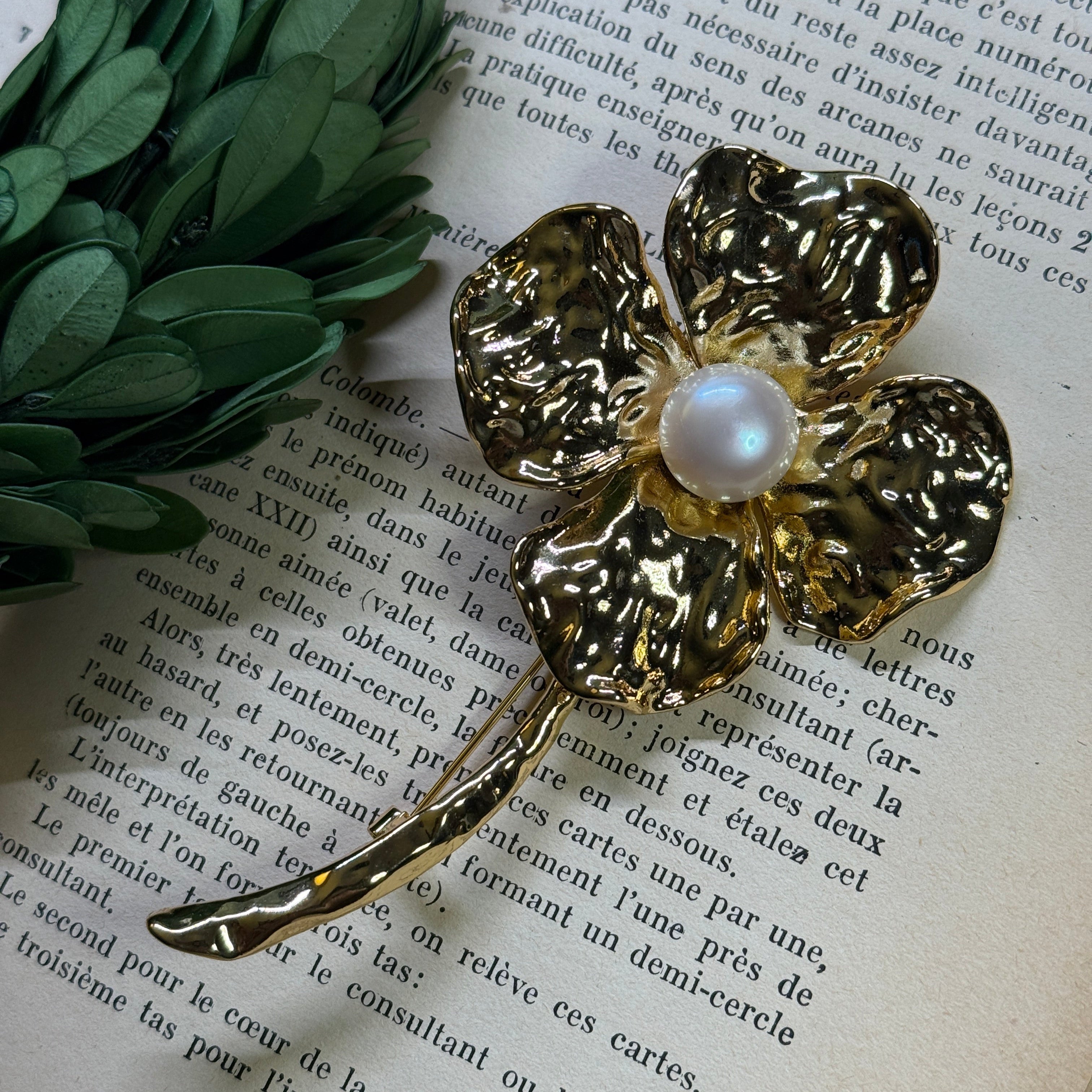 Golden Flower Pearl Brooch