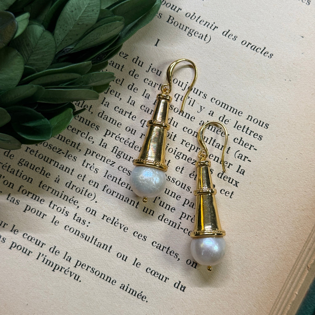 Golden Pearl Drop Earring