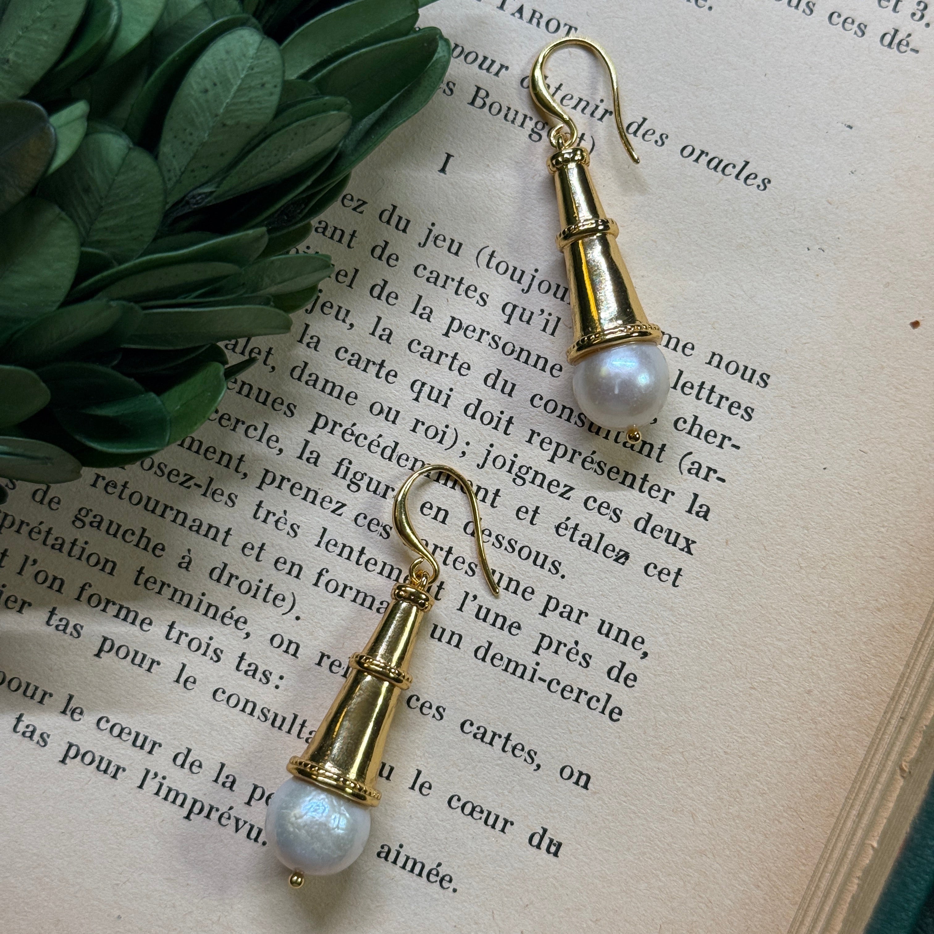 Golden Pearl Drop Earring