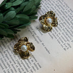 Golden Flower Pearl Ear Stud