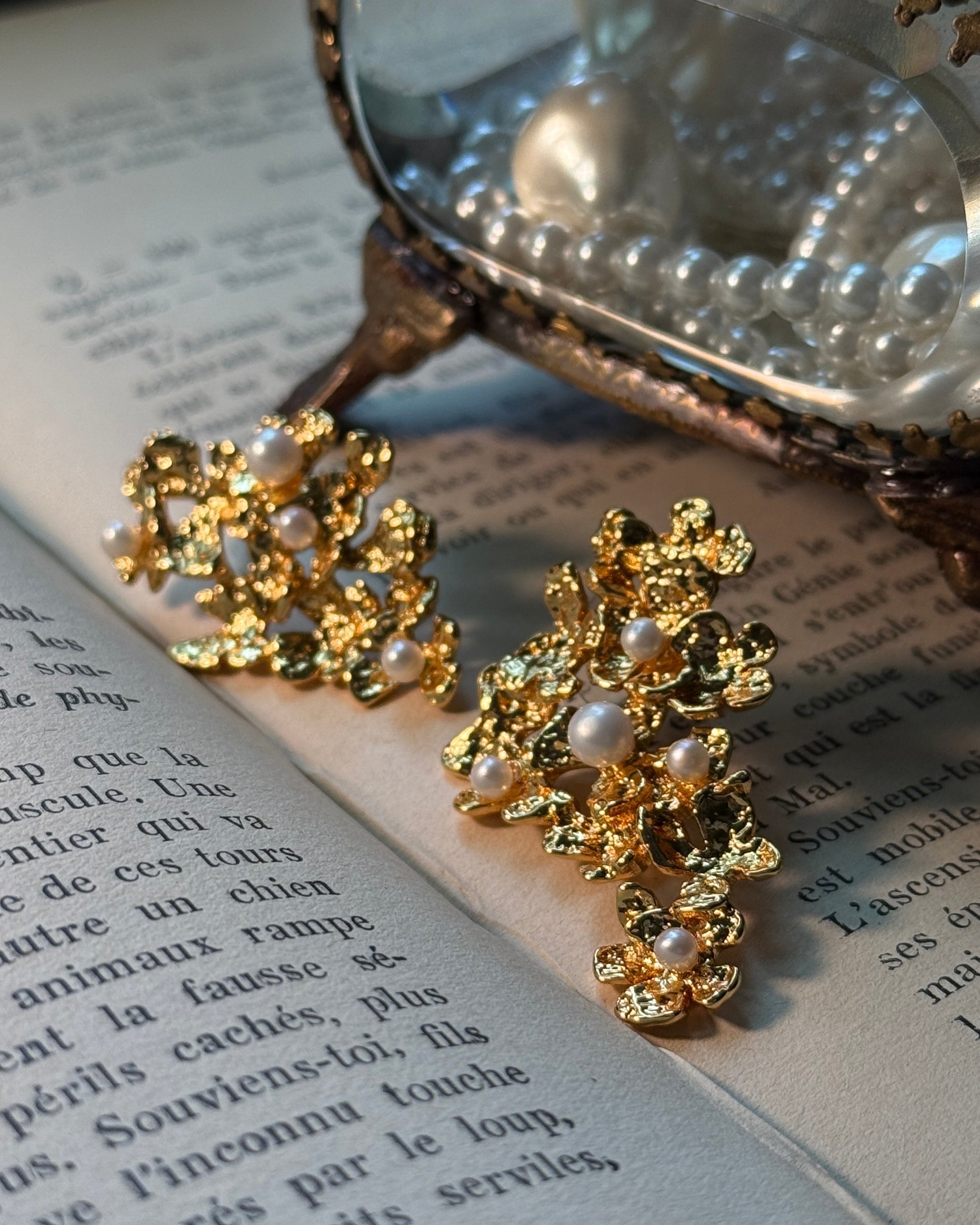 Golden Blossom Faux Pearl Ear Studs