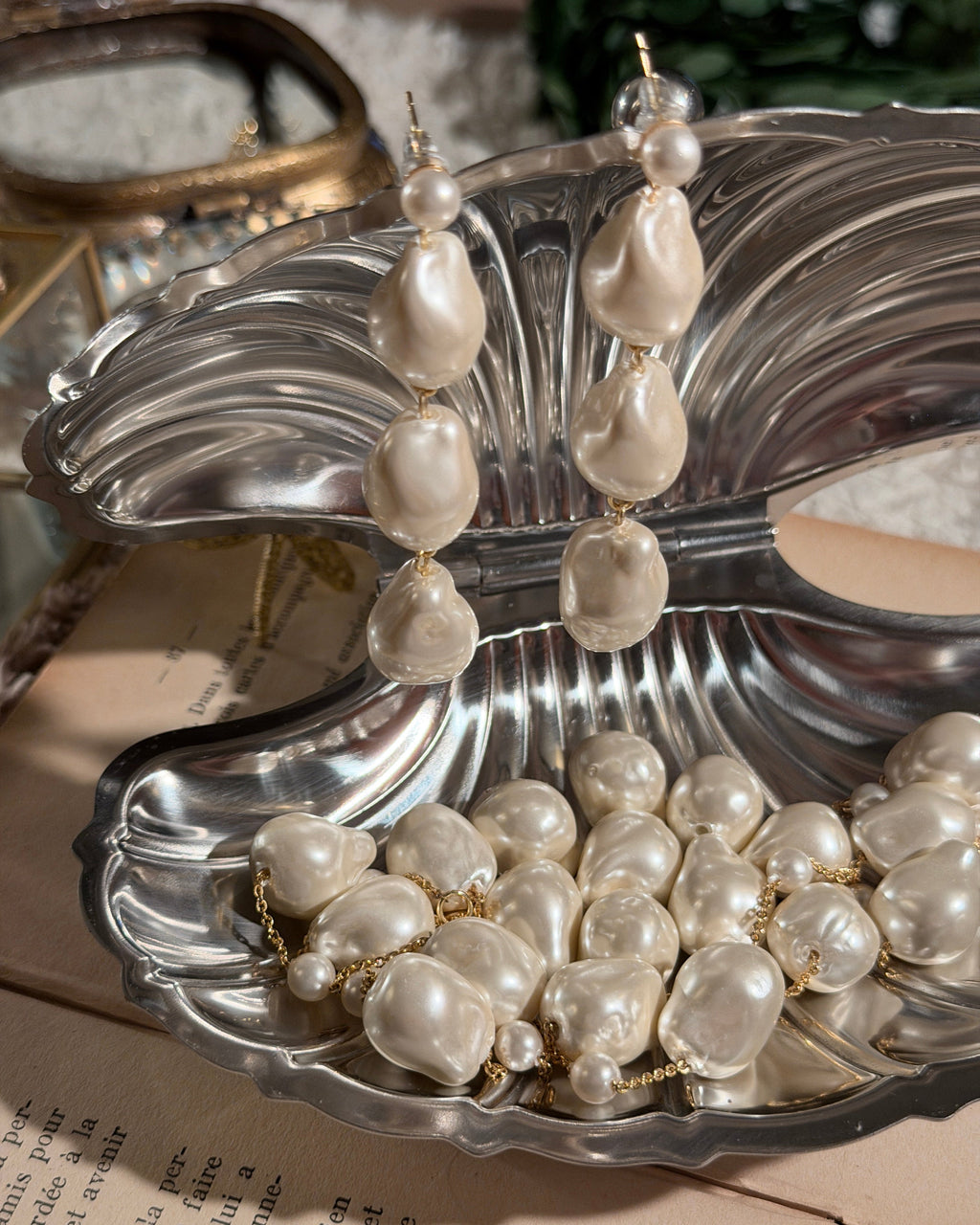 Faux Baroque Pearl Long Necklace