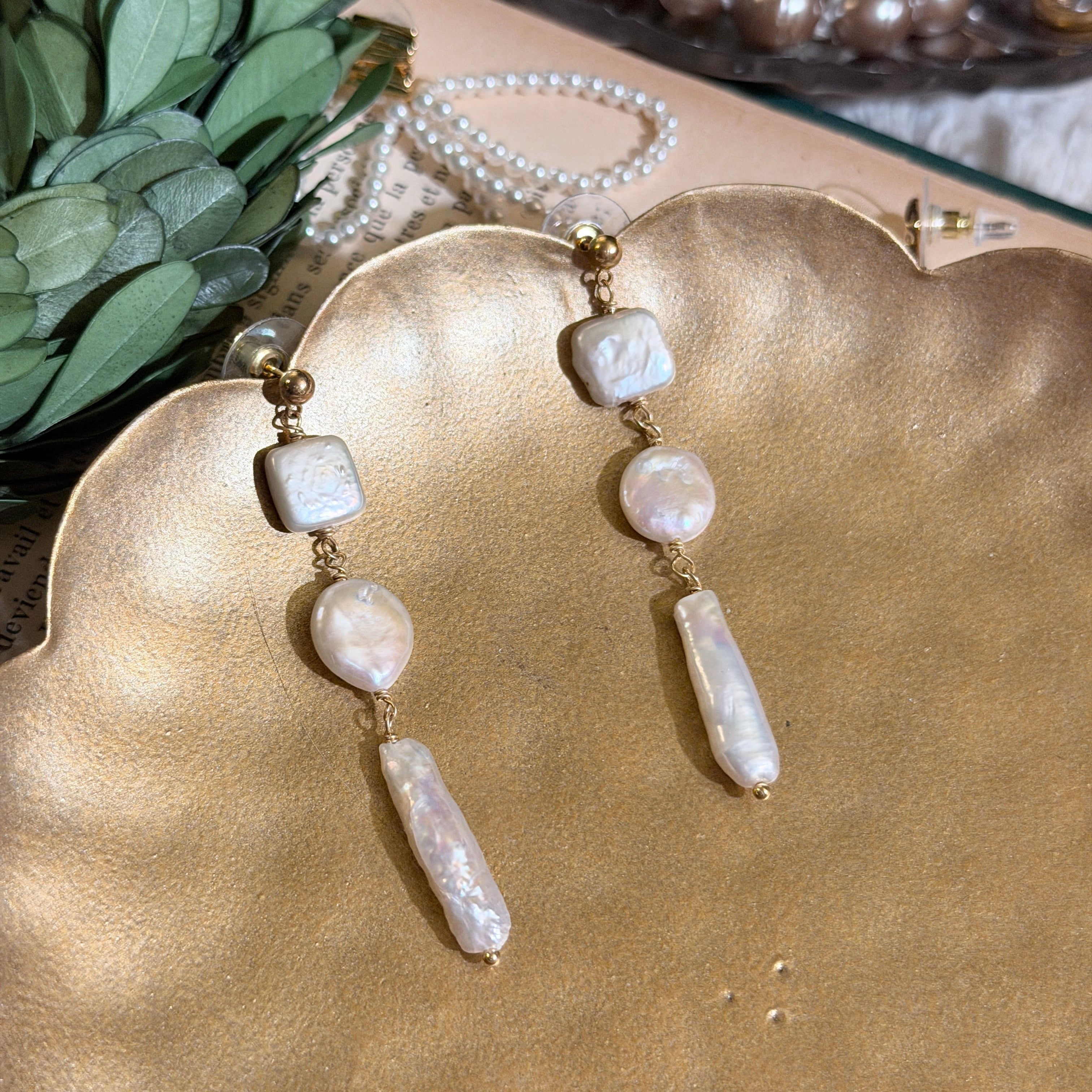 Multi-Shape Keshi Pearl Long Earring