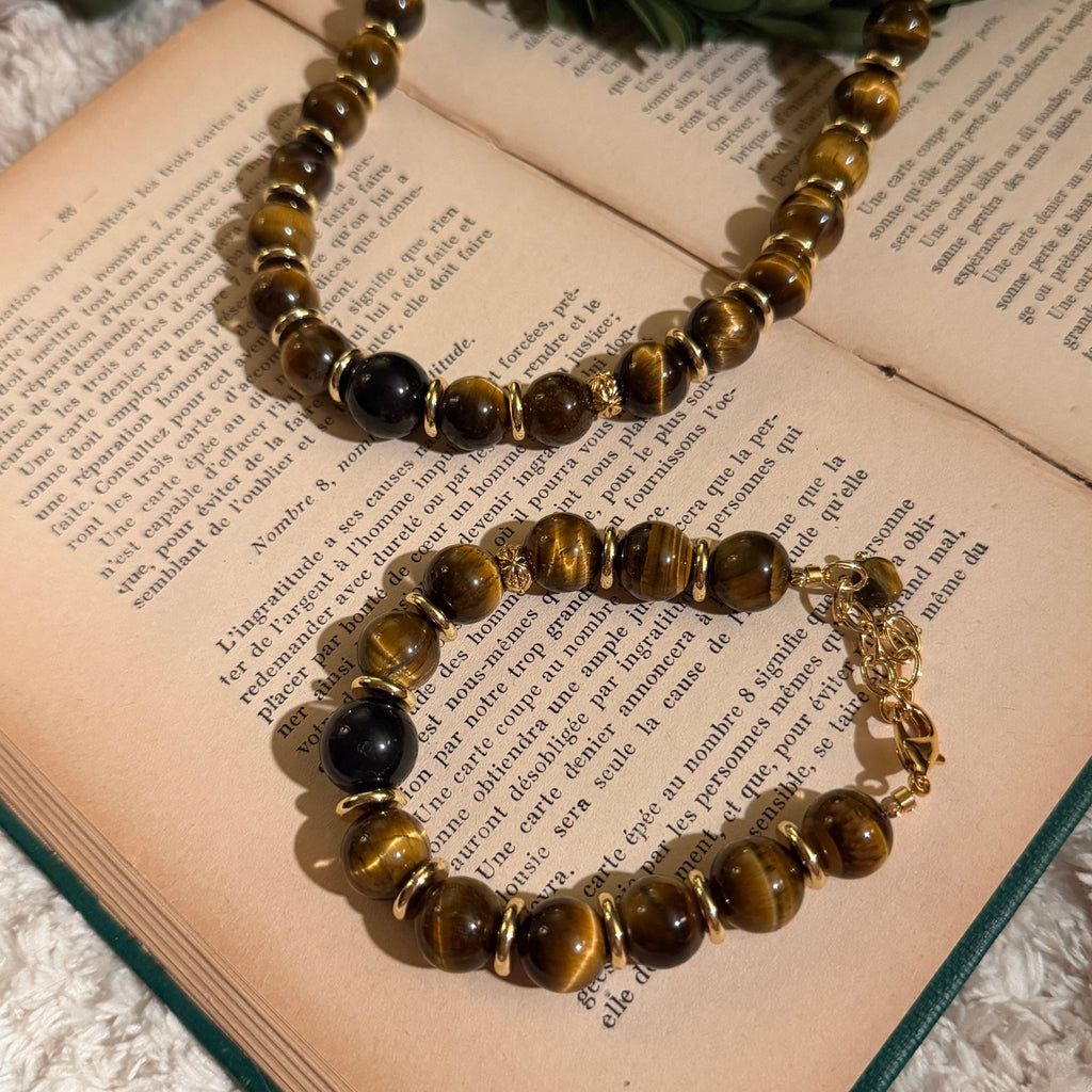 Tiger's Eye and Silver Obsidian Bracelet