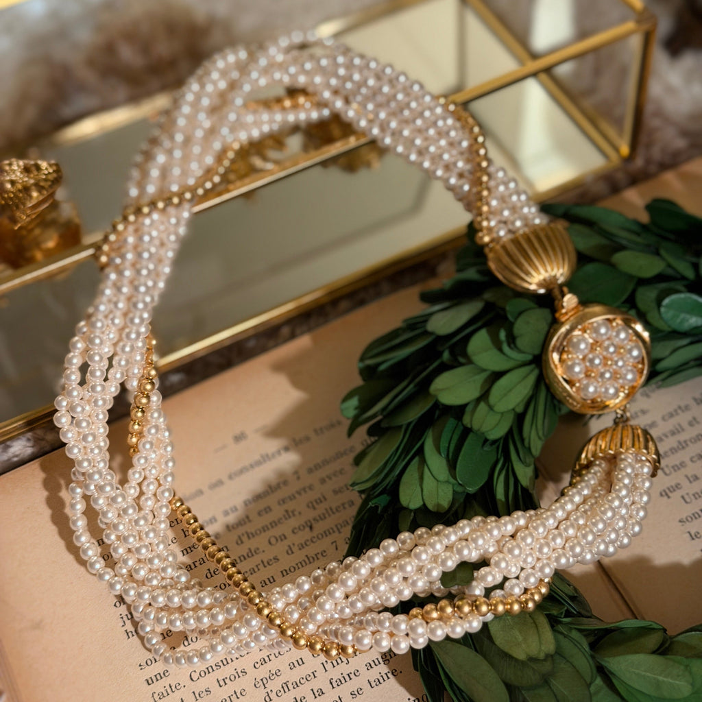 Mutiple Row Faux Pearl Necklace