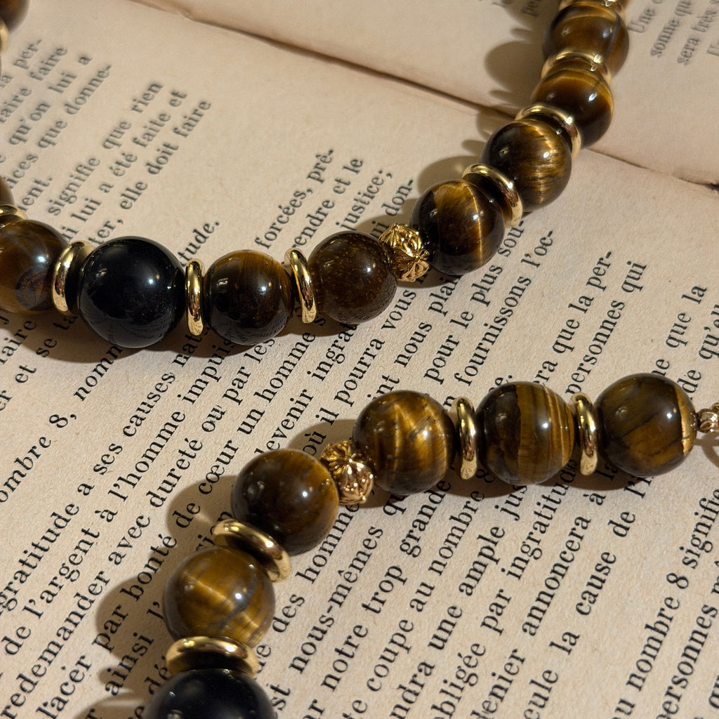 Tiger's Eye and Silver Obsidian Necklace