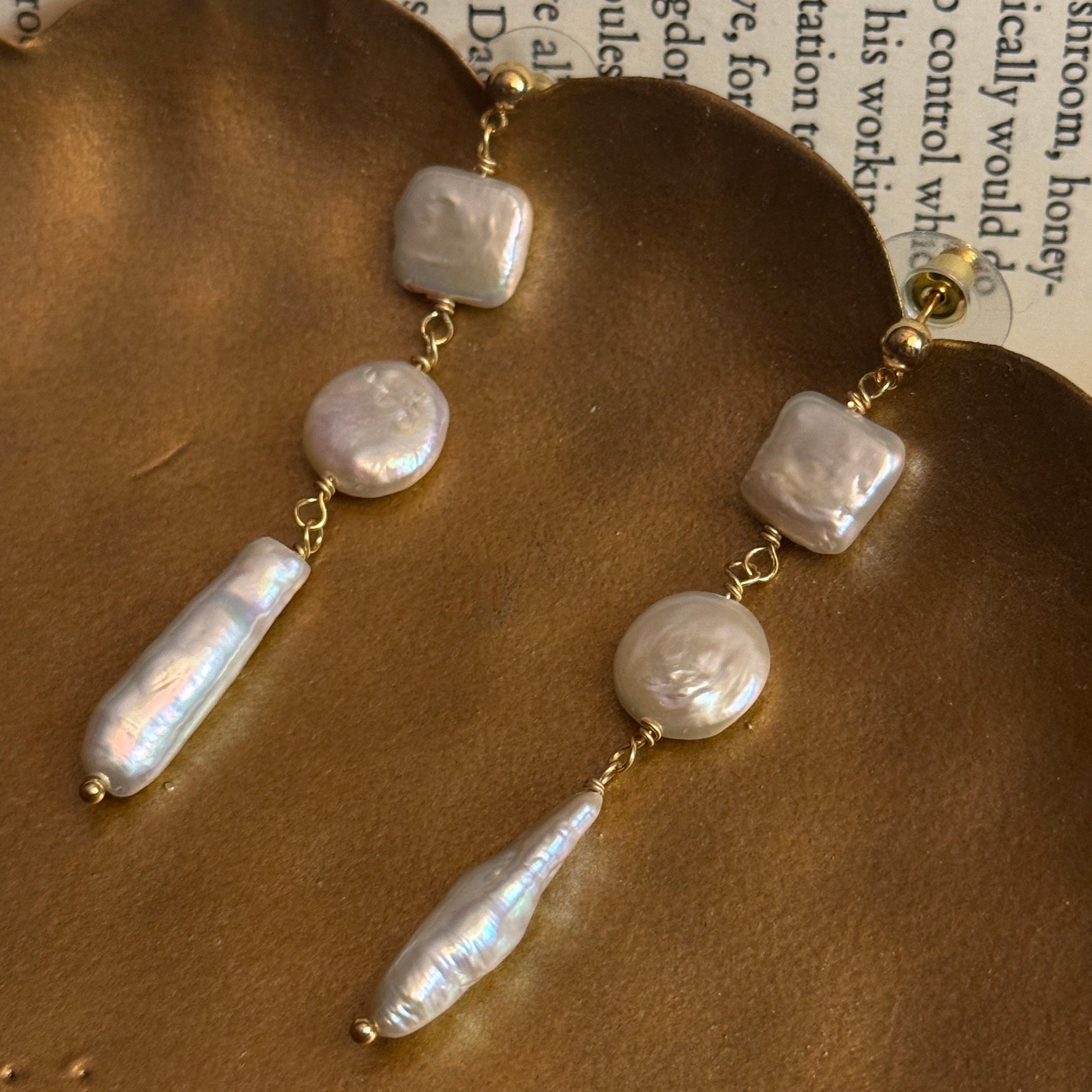 Multi-Shape Keshi Pearl Long Earring