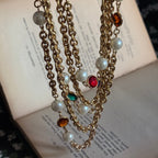 Vintage Style Multiple Gems and Pearls Long Necklace