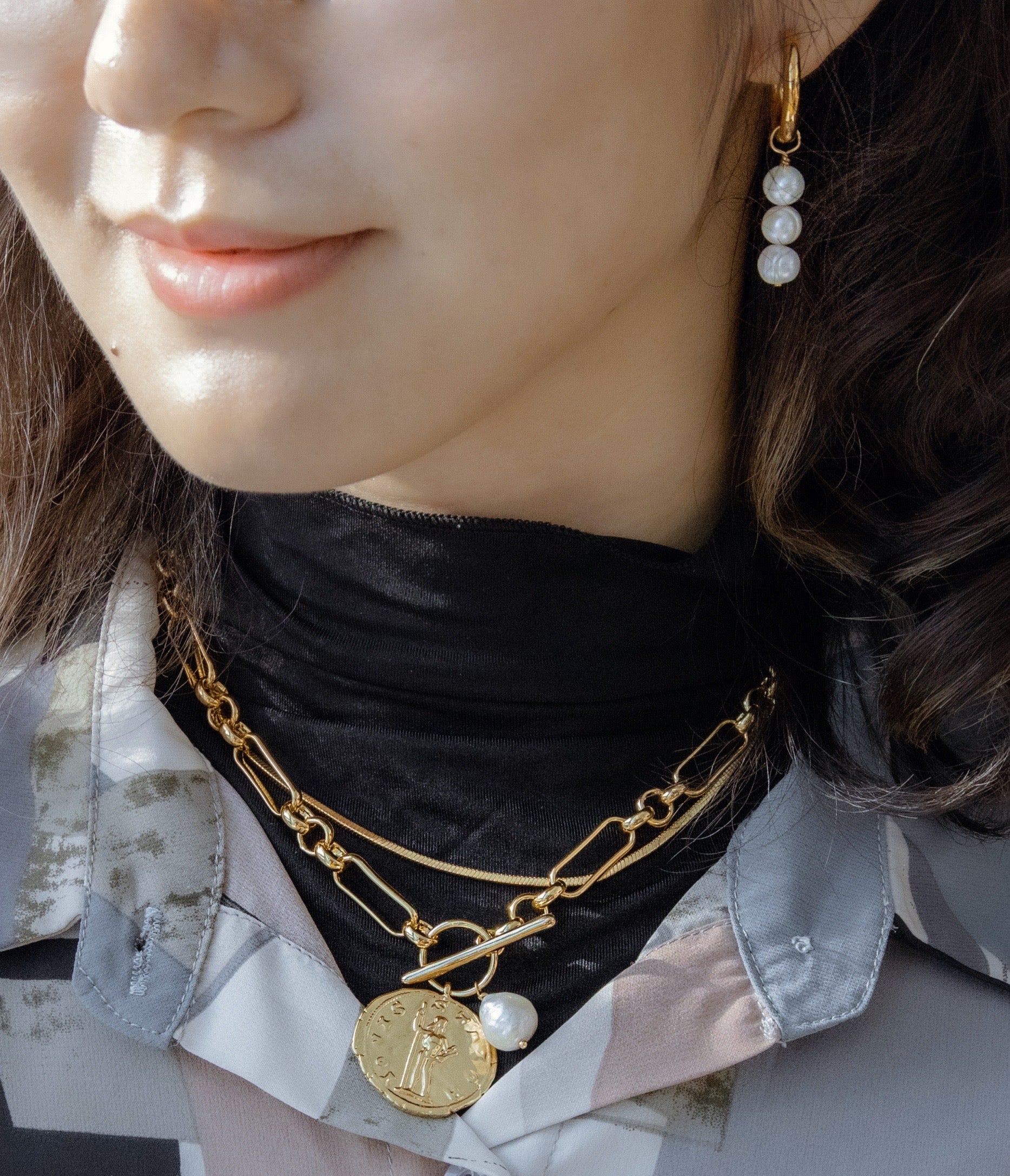 Vintage Coin & Pearl Chain Necklace