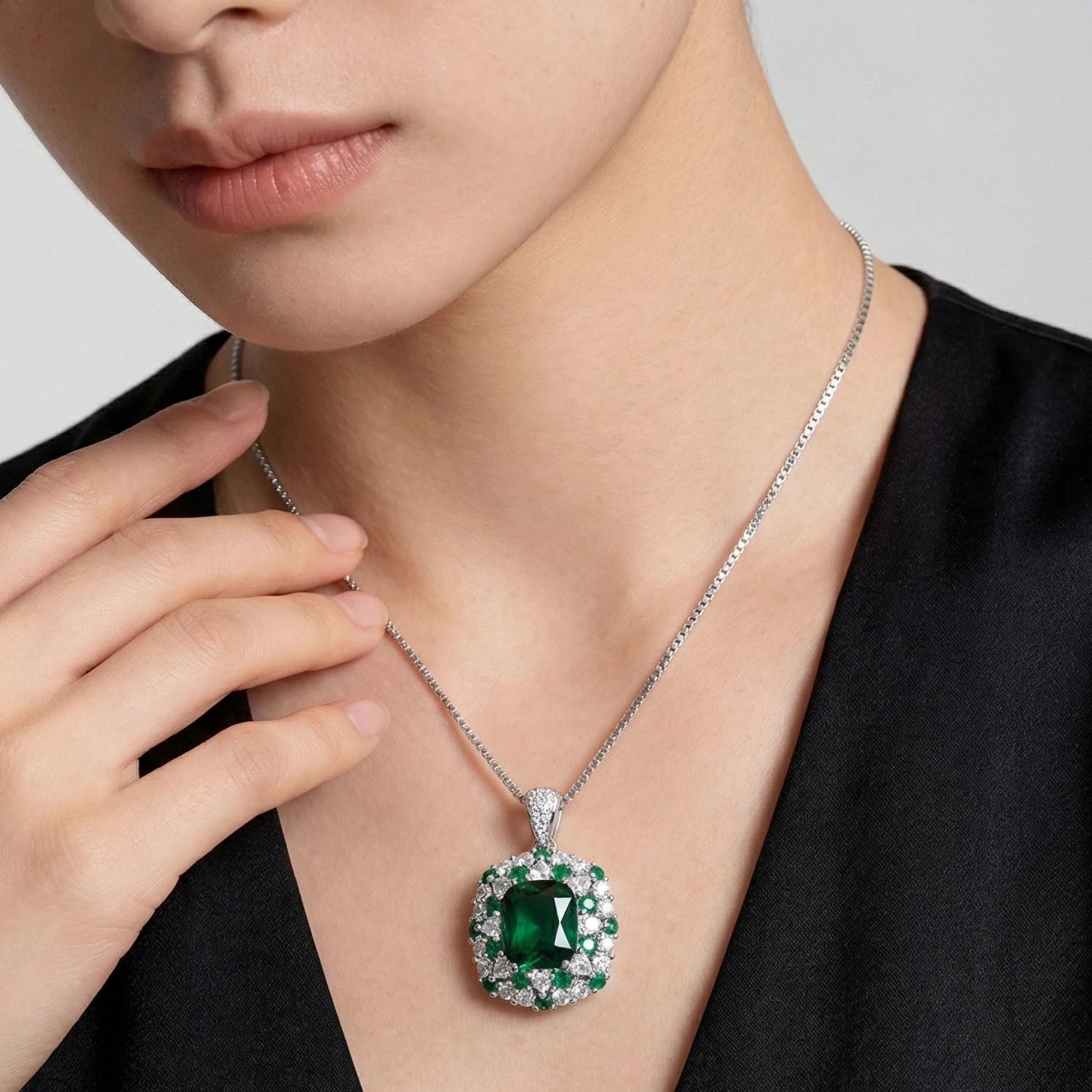 Imperial Emerald Halo Pendant